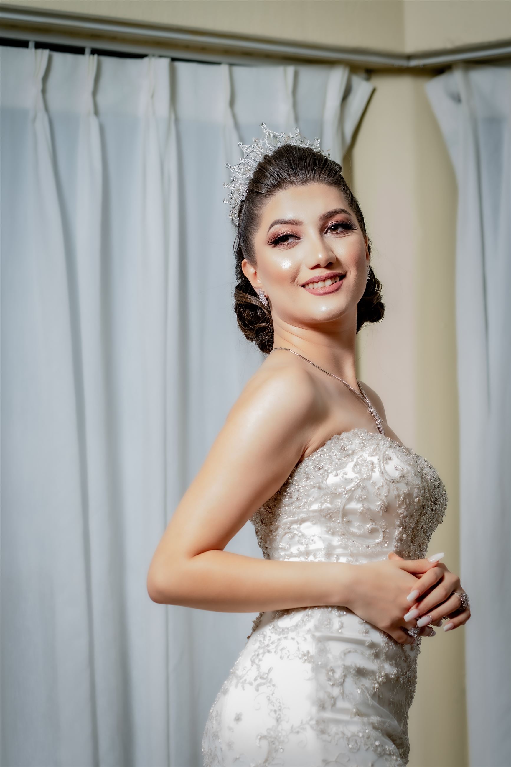 Bride In Strapless Wedding Dress