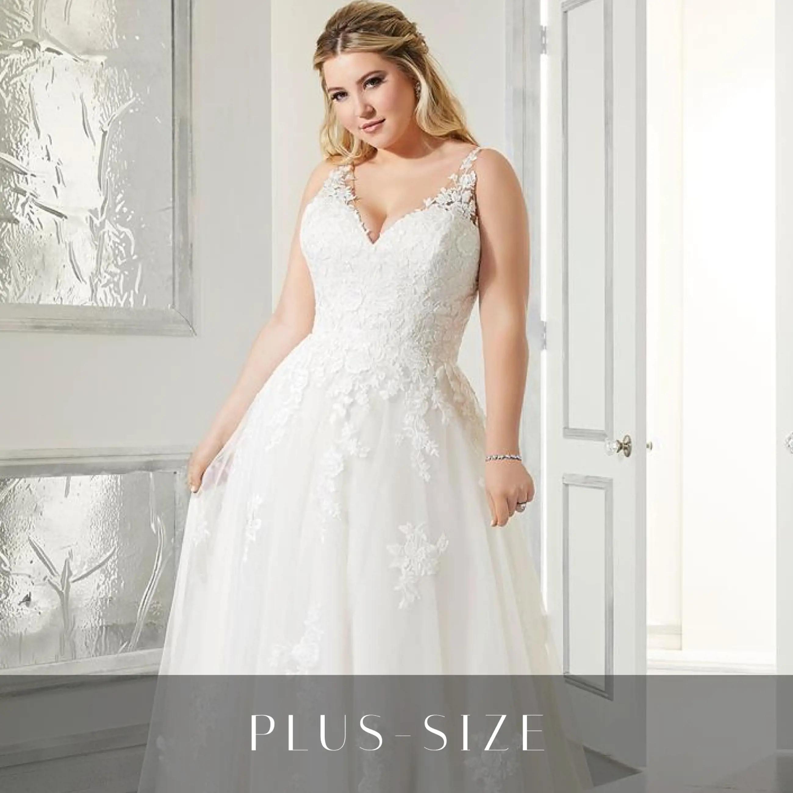 Model wearing a gown by Plus Size