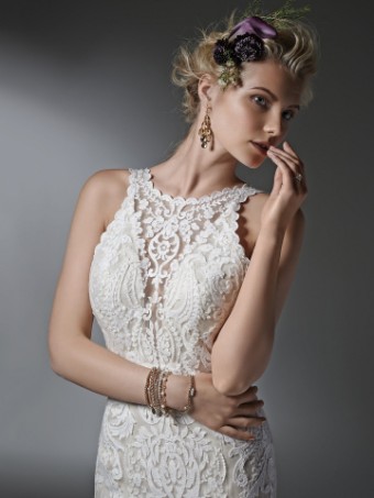 Sottero and Midgley Style #Winifred Halter Lace Sheath Wedding Dress with Deep V Back #3 thumbnail