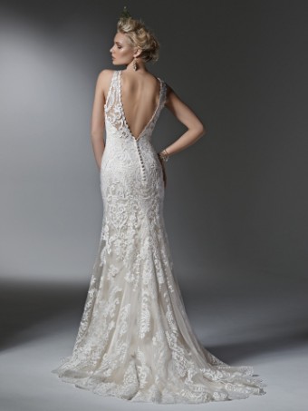 Sottero and Midgley Style #Winifred Halter Lace Sheath Wedding Dress with Deep V Back #1 thumbnail
