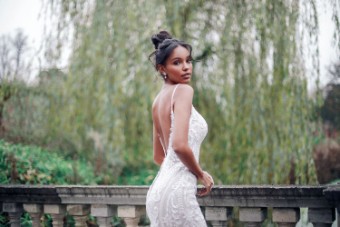 Disney Fairy Tale Weddings Style #D288  Tiana - Spaghetti Strap V-neck Sheath Wedding Dress covered in Beaded Lace and Sequins #12 thumbnail