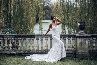 Disney Fairy Tale Weddings Style #D288  Tiana - Spaghetti Strap V-neck Sheath Wedding Dress covered in Beaded Lace and Sequins #6 thumbnail