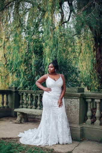 Disney Fairy Tale Weddings Style #D288  Tiana - Spaghetti Strap V-neck Sheath Wedding Dress covered in Beaded Lace and Sequins #11 thumbnail