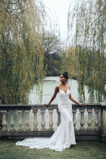 Disney Fairy Tale Weddings Style #D288  Tiana - Spaghetti Strap V-neck Sheath Wedding Dress covered in Beaded Lace and Sequins #4 thumbnail